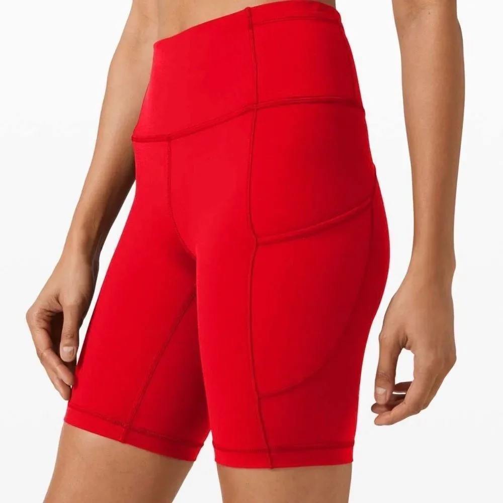 EUC Lululemon Fast Free Red Athletic Bike Short with Pockets - Size 6